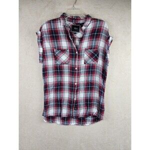 Rails Women's Cuffed Short Sleeve Flannel Shirt Plaid Size M